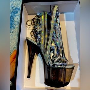 Adore lace up pleaser dance shoes hologram
